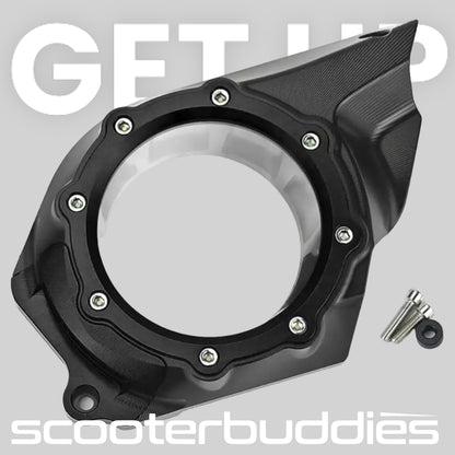 Variodeckel „V1“ mit Schauglas (schwarz/schwarz) passend für Vespa GTS/GTS Super/GTV 300ccm HPE (`19-) - scooterbuddies