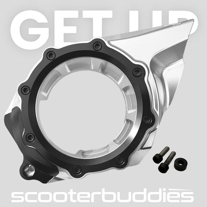 Variodeckel „V1“ BLACK EDITION mit Schauglas (schwarz/silber - Staubschutzeinsatz schwarz) passend für Vespa GTS/GTS Super/GTV 300ccm HPE (`19-)