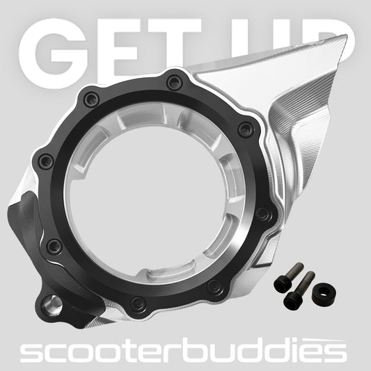 Variodeckel „V1“ BLACK EDITION mit Schauglas (schwarz/silber - Staubschutzeinsatz schwarz) passend für Vespa GTS/GTS Super/GTV 300ccm HPE (`19-)