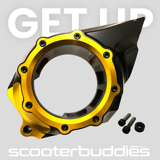 Variodeckel „V1“ BLACK EDITION mit Schauglas (gold/schwarz) passend für Vespa GTS/GTS Super/GTV 300ccm HPE (`19-)