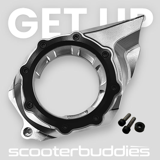 Variodeckel „V1MF“ BLACK EDITION mit Schauglas (schwarz/silber - Staubschutzeinsatz silber) passend für Vespa GTS/GTS Super/GTV 300ccm HPE (`19-)