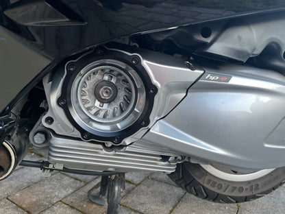 Variodeckel „V1MF“ BLACK EDITION mit Schauglas (schwarz/silber - Staubschutzeinsatz silber) passend für Vespa GTS/GTS Super/GTV 300ccm HPE (`19-)