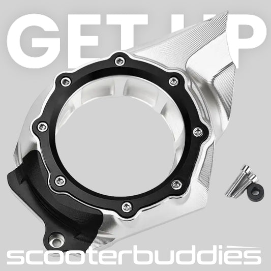 Variodeckel „V1“ mit Schauglas (schwarz/silber - Staubschutzeinsatz schwarz) passend für Vespa GTS/GTS Super/GTV 300ccm HPE (`19-)